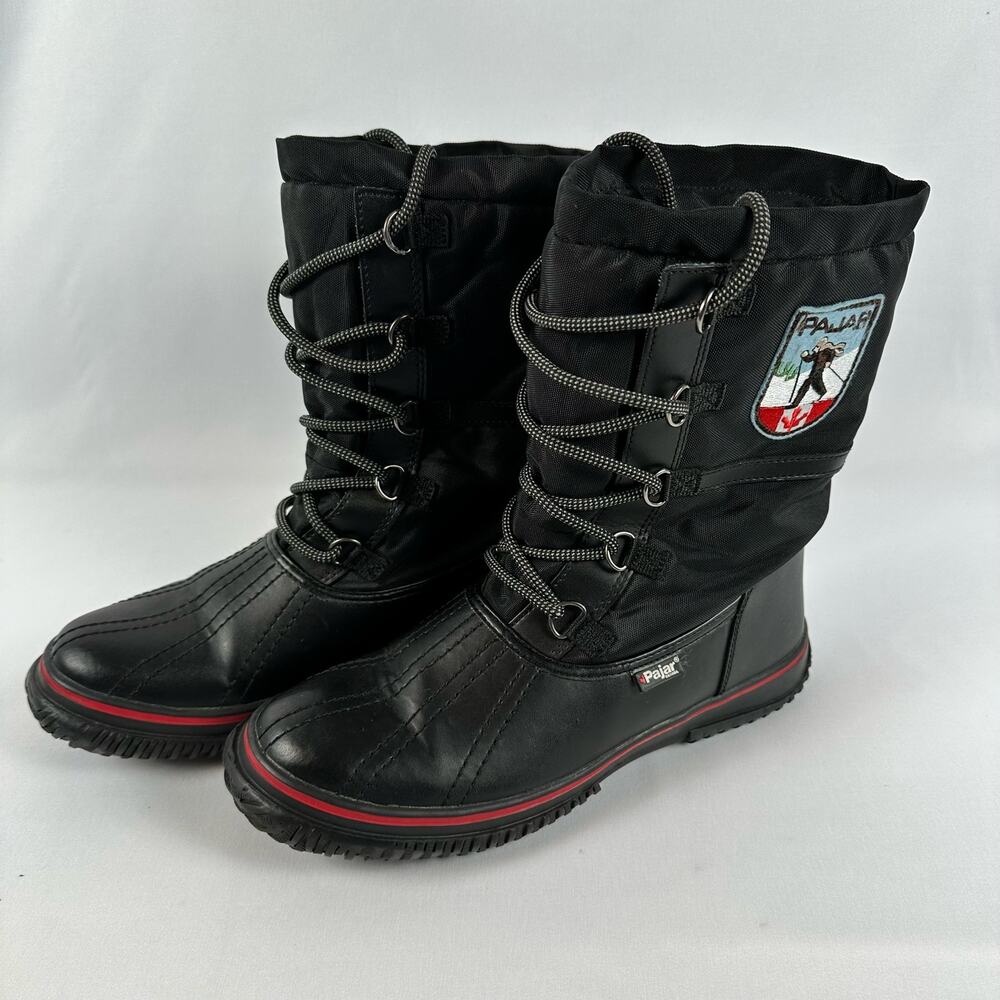 Pajar Womens 8-8.5 Black Fur Lined Leather Upper Lace-up Snow Boots